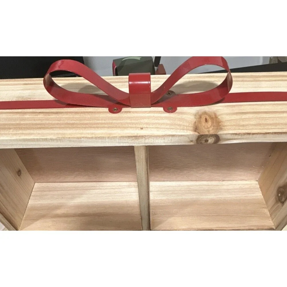 Ashland Tabletop Present Cubby Wood Storage Bin w/ 4 Compartments & Red Bow